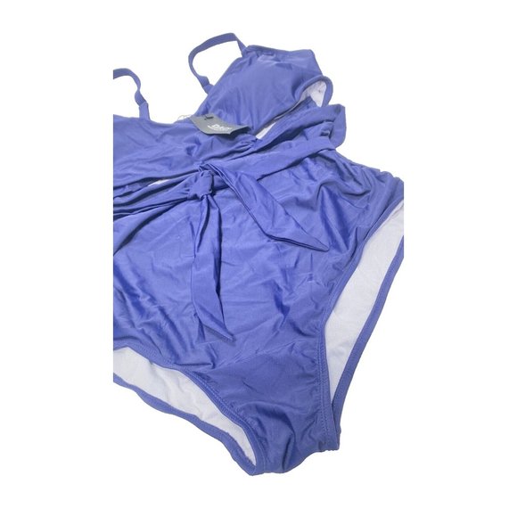 Women's Plus Size One Piece Bathing Suit Blue 18W with Front Tie Accent - Picture 10 of 11